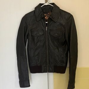 Brown Trf Leather Collection By ZARA Bomber Jacket Size: XS